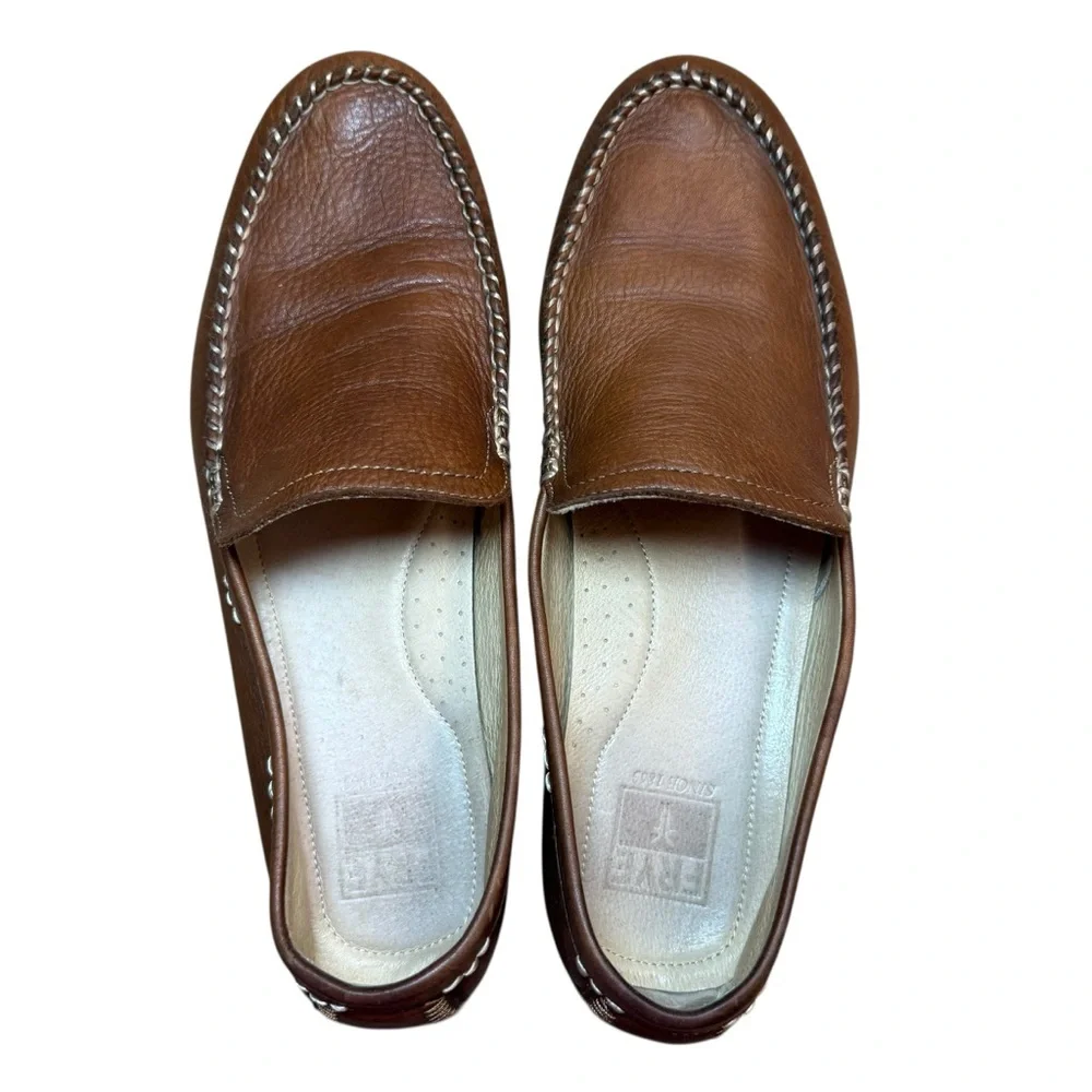 FRYE Brown Leather Moccasin Slip-Ons Driving Loafers Men’s Shoes - US Size 12 - Picture 4 of 14